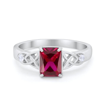 Wedding Ring Emerald Cut Round Simulated Ruby CZ 925 Sterling Silver